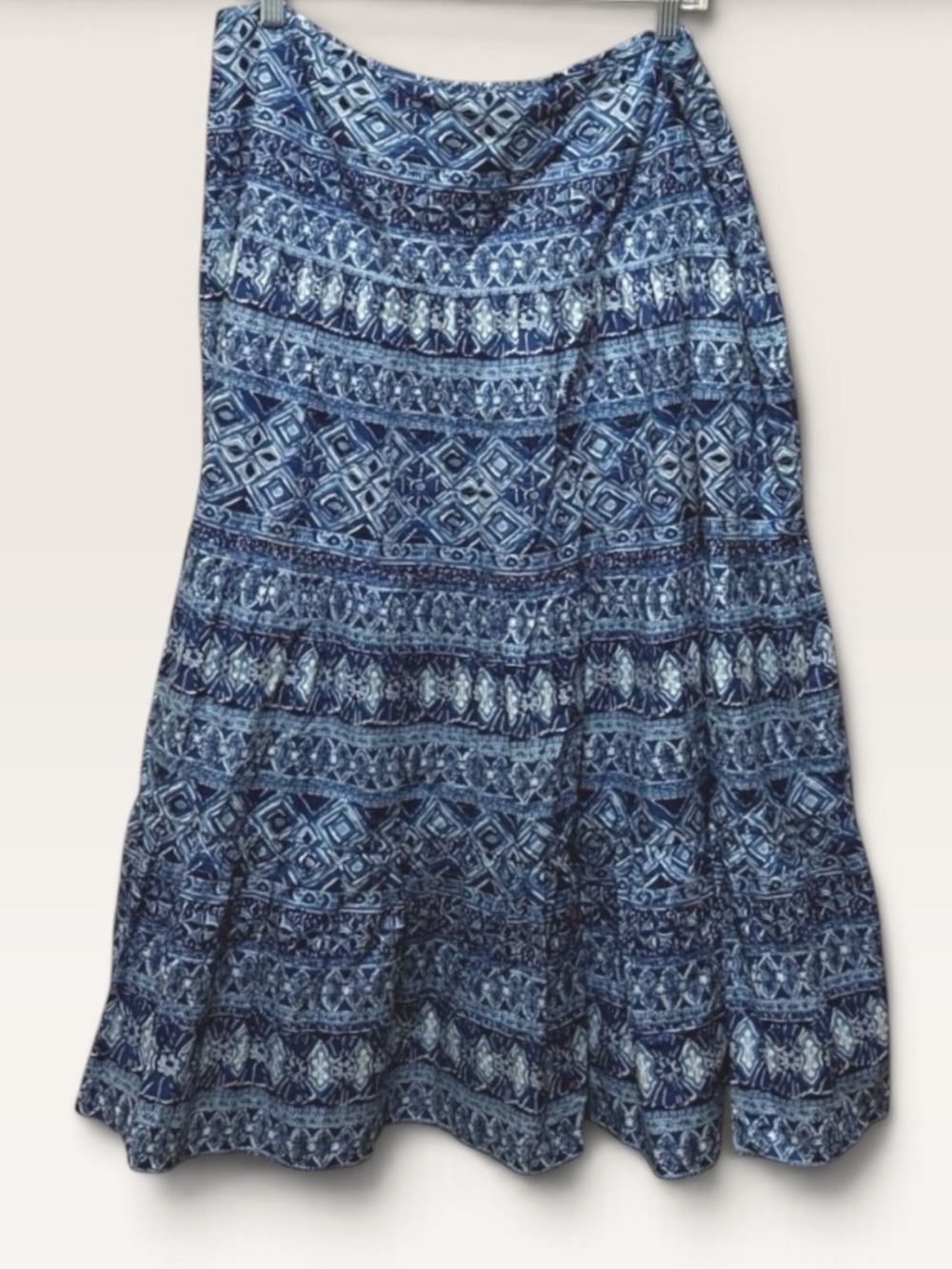 Chaps Denim Blue Boho Print Cotton Midi Skirt Size 12